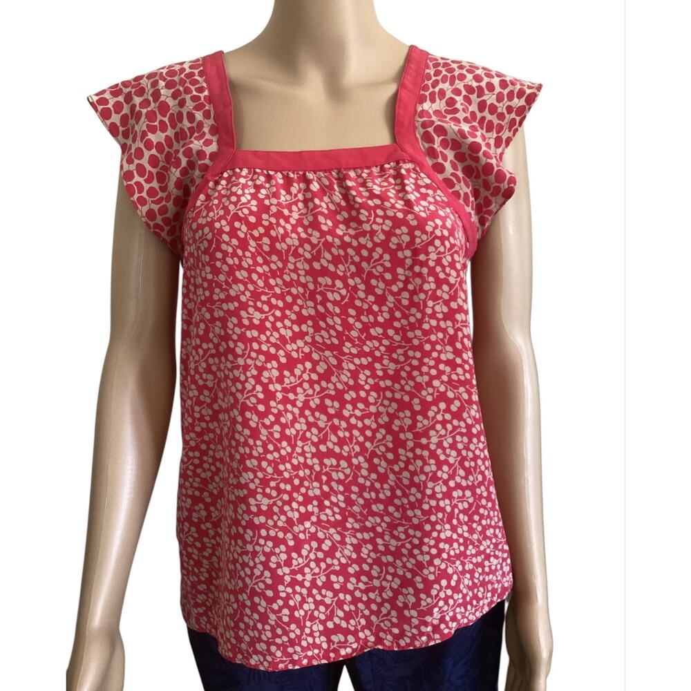 Marc Jacobs 100% Silk Square Neck Blouse Print Flutter Sleeve size M